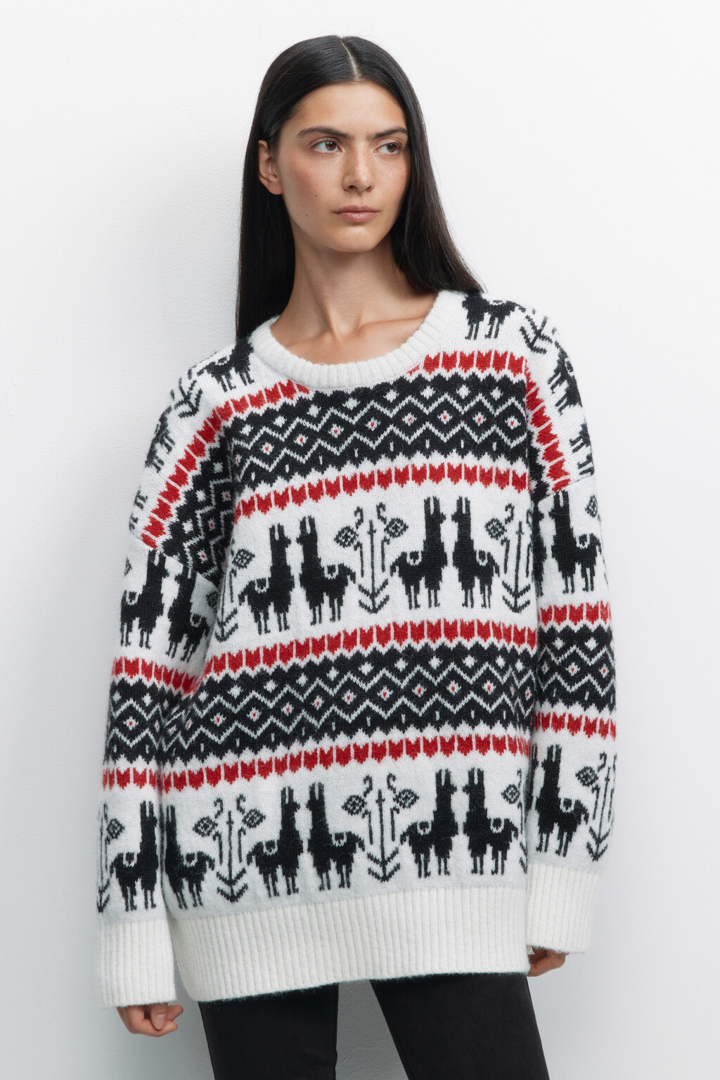 Джемпер oversize вязаный с принтом лопапейса - цвет белый - 2