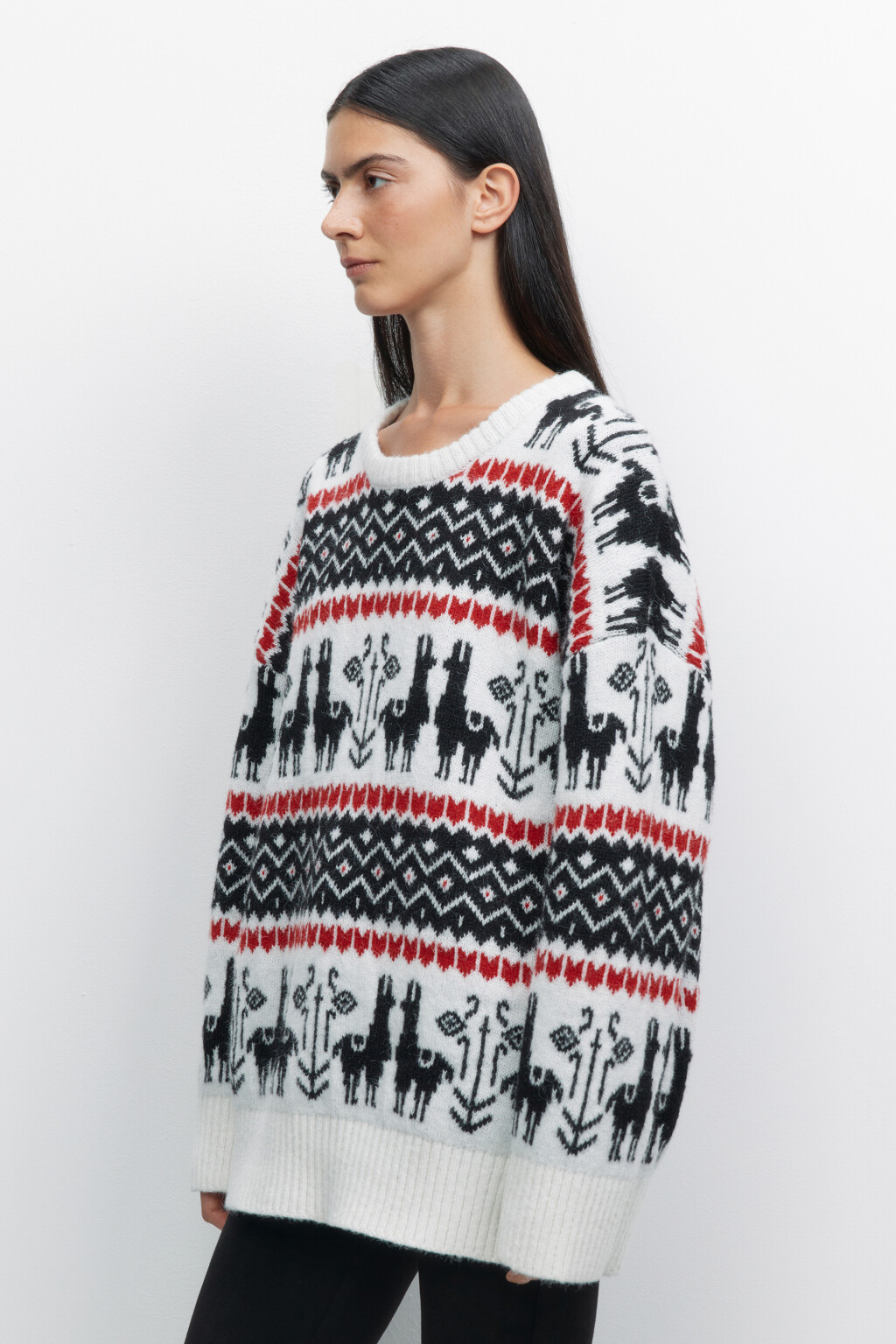 Джемпер oversize вязаный с принтом лопапейса - цвет белый - 3