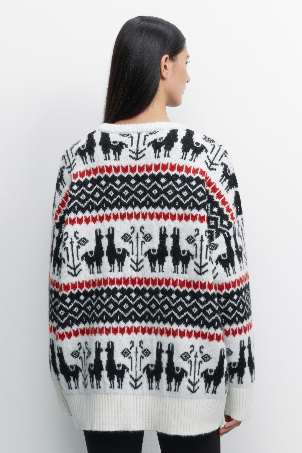 Джемпер oversize вязаный с принтом лопапейса - цвет белый - 4