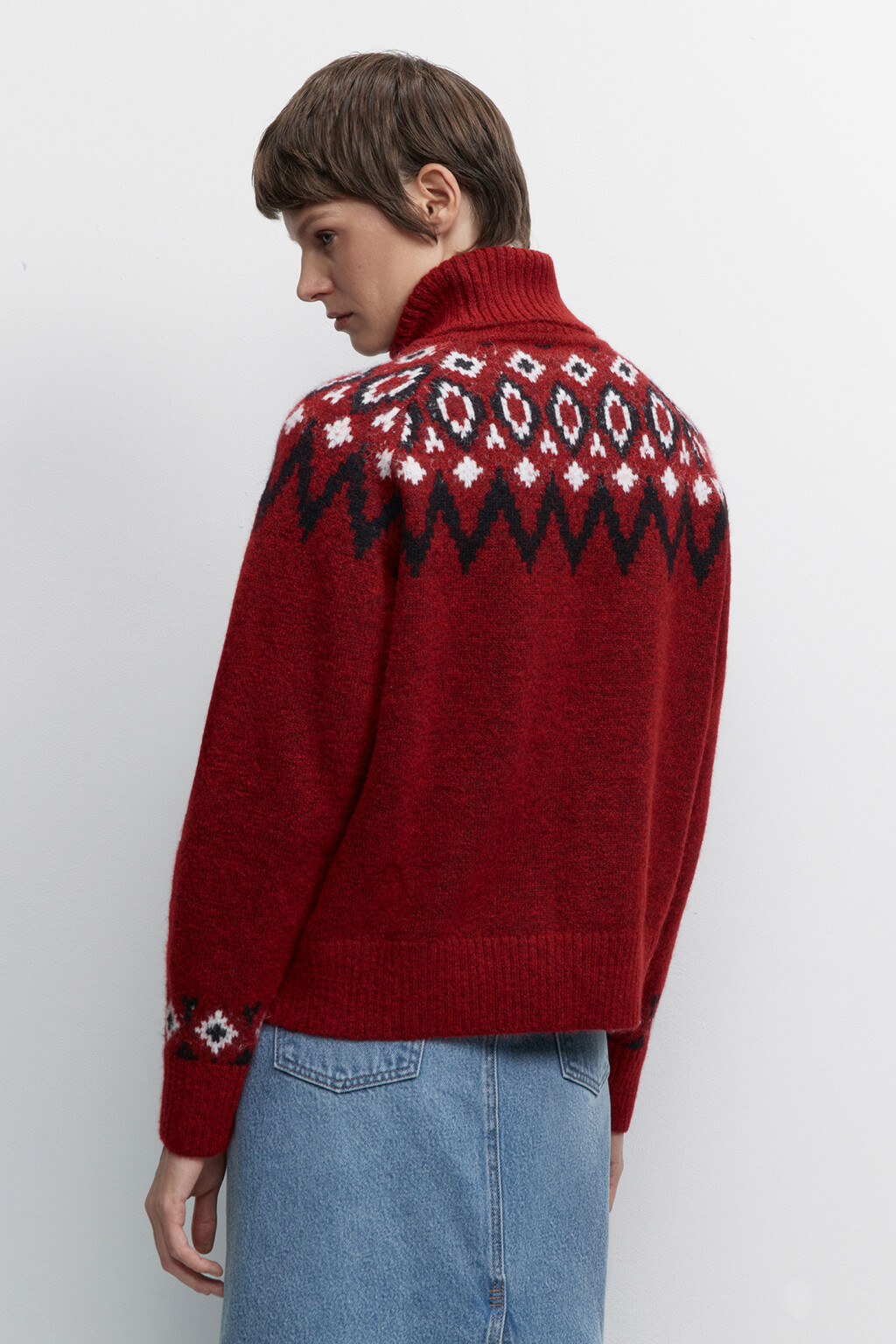 Свитер вязаный с принтом в стиле лопапейса - цвет красный - 4