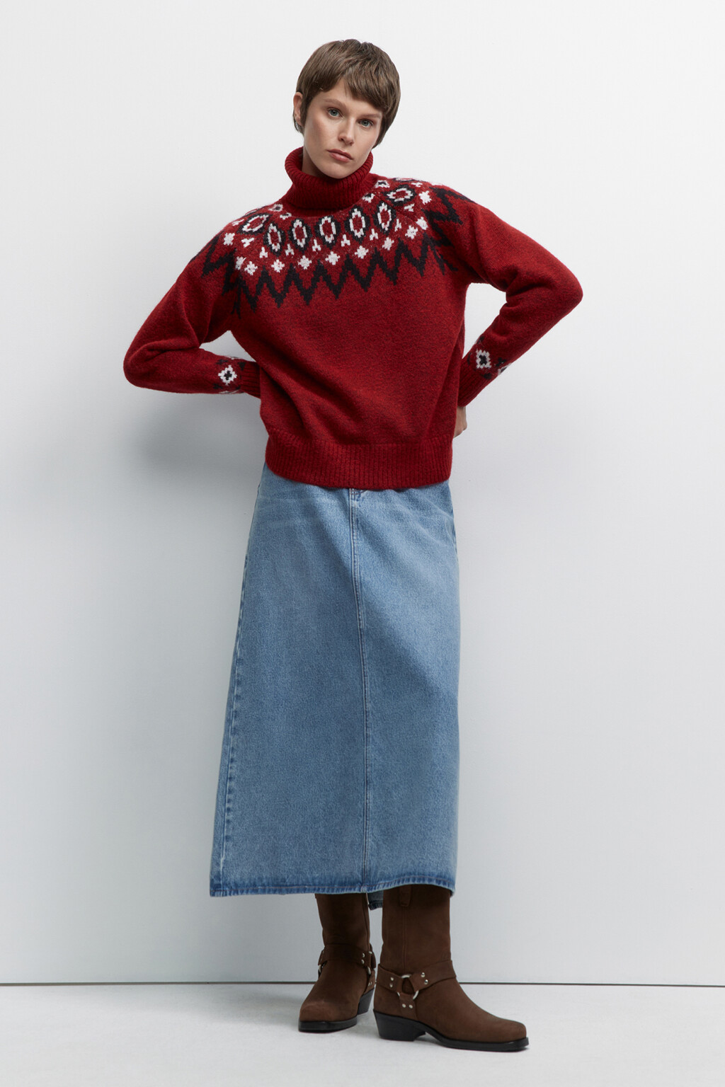 Свитер вязаный с принтом в стиле лопапейса - цвет красный - 5