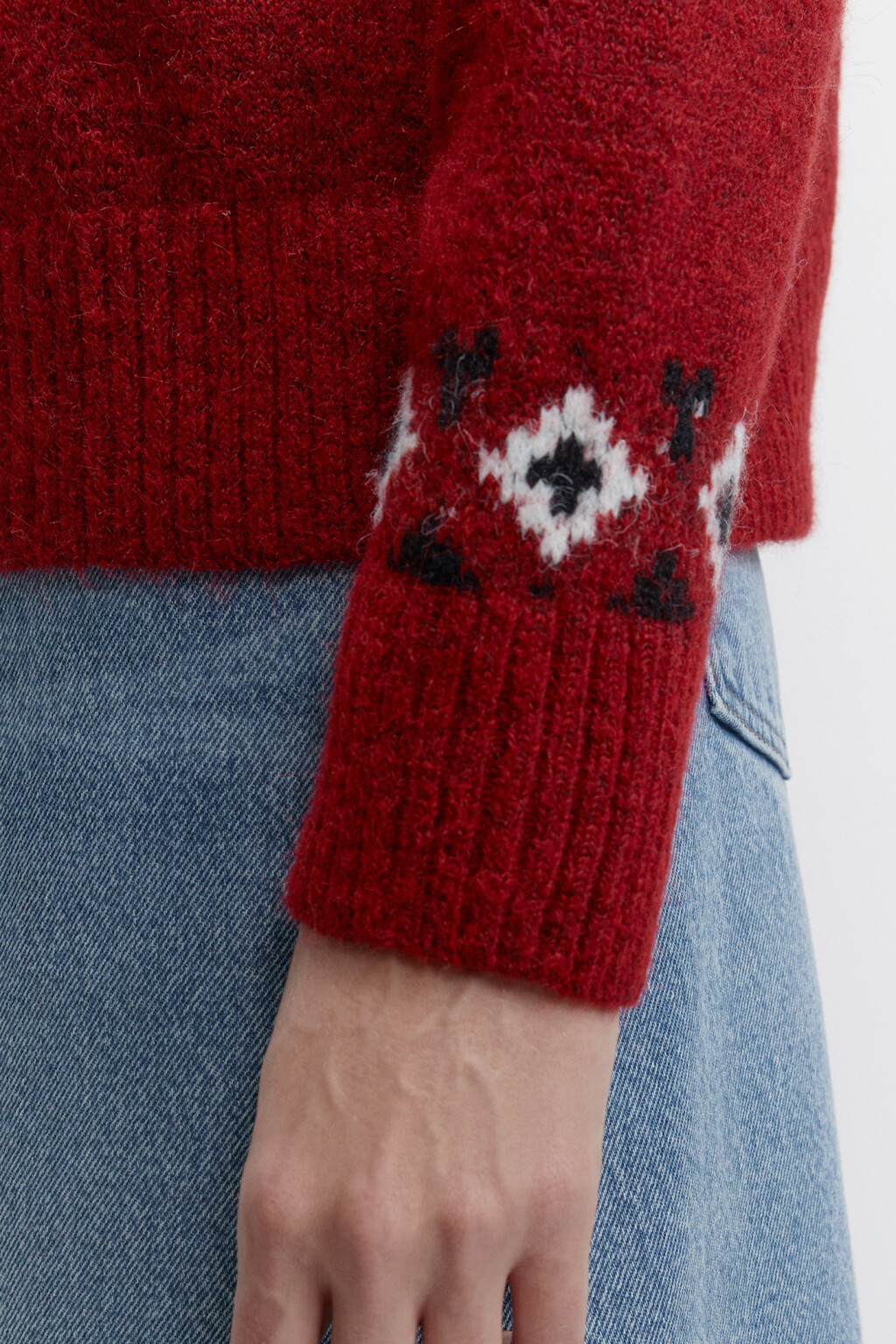 Свитер вязаный с принтом в стиле лопапейса - цвет красный - 7