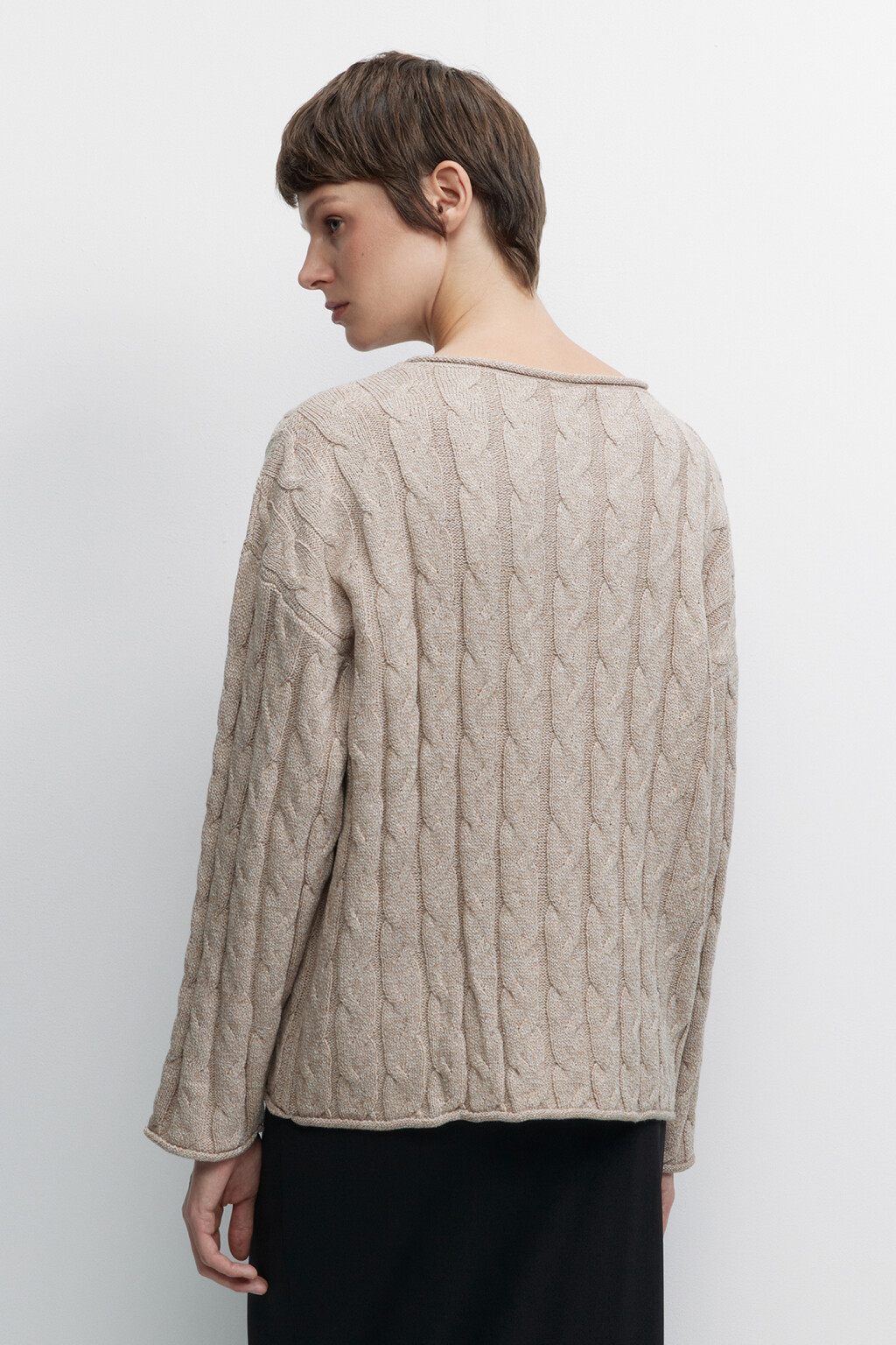 Джемпер oversize вязаный с узором-косичкой - цвет бежевый - 4