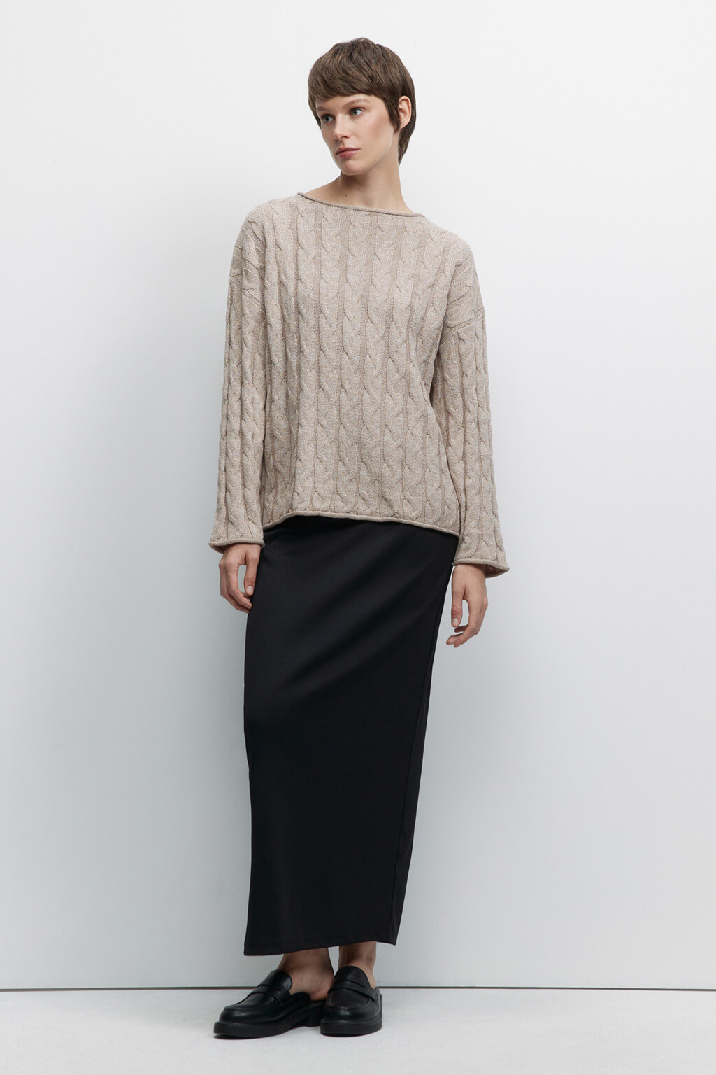 Джемпер oversize вязаный с узором-косичкой - цвет бежевый - 5