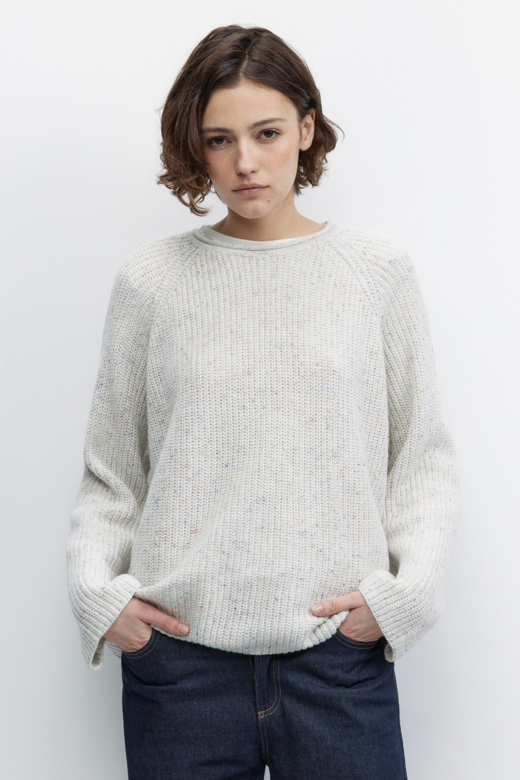 Джемпер вязаный свободный с рукавами реглан - цвет белый - 2