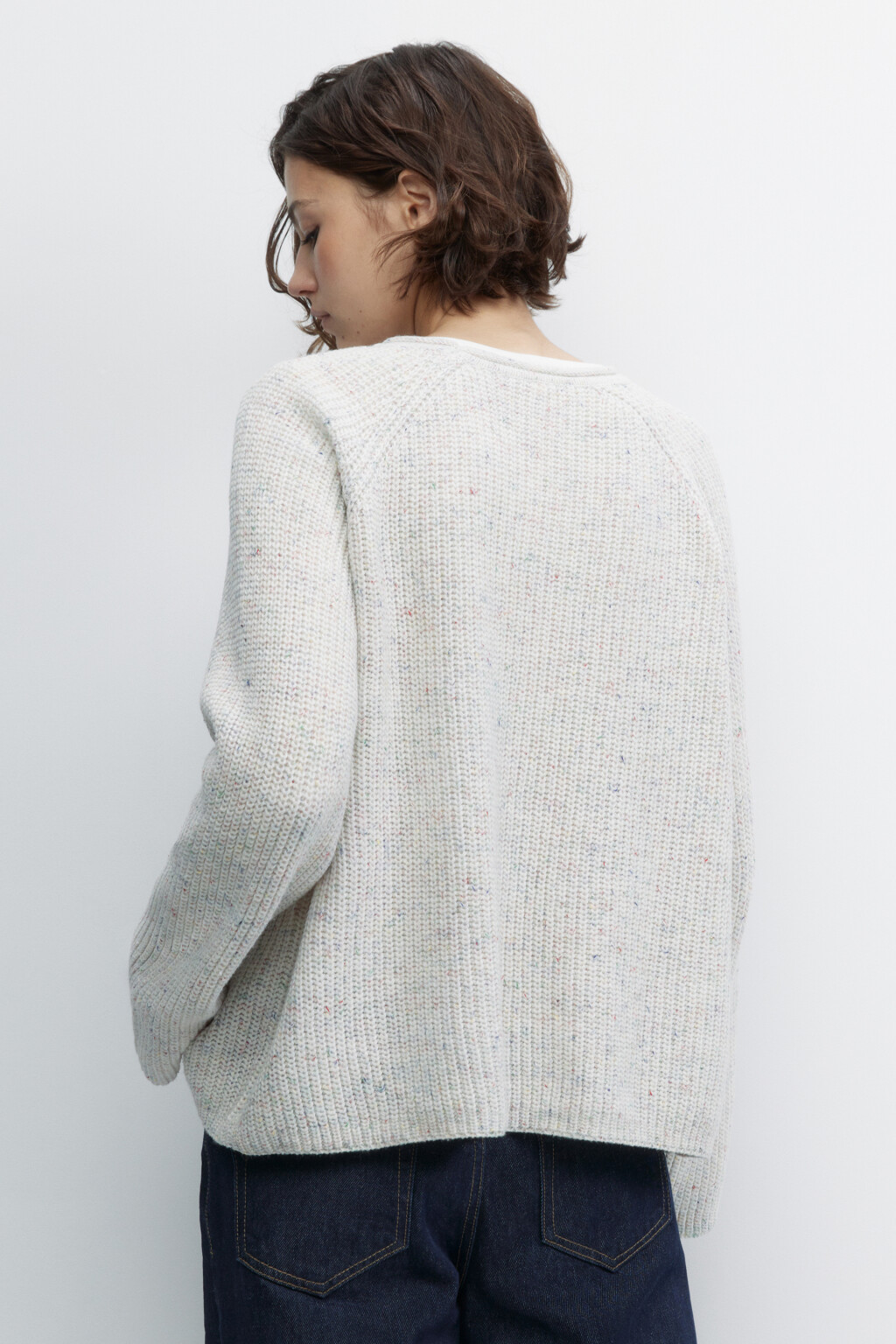 Джемпер вязаный свободный с рукавами реглан - цвет белый - 4