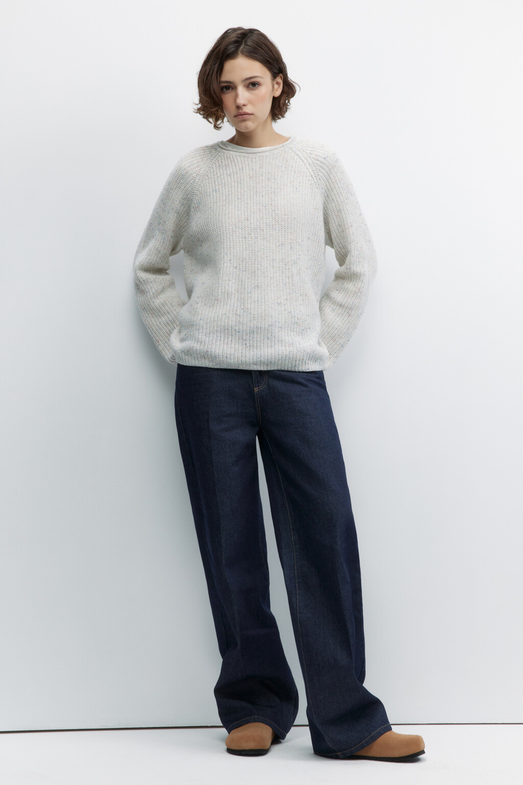 Джемпер вязаный свободный с рукавами реглан - цвет белый - 5