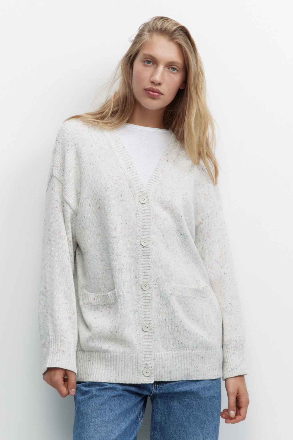 Кардиган oversize вязаный с карманами - цвет белый - 3