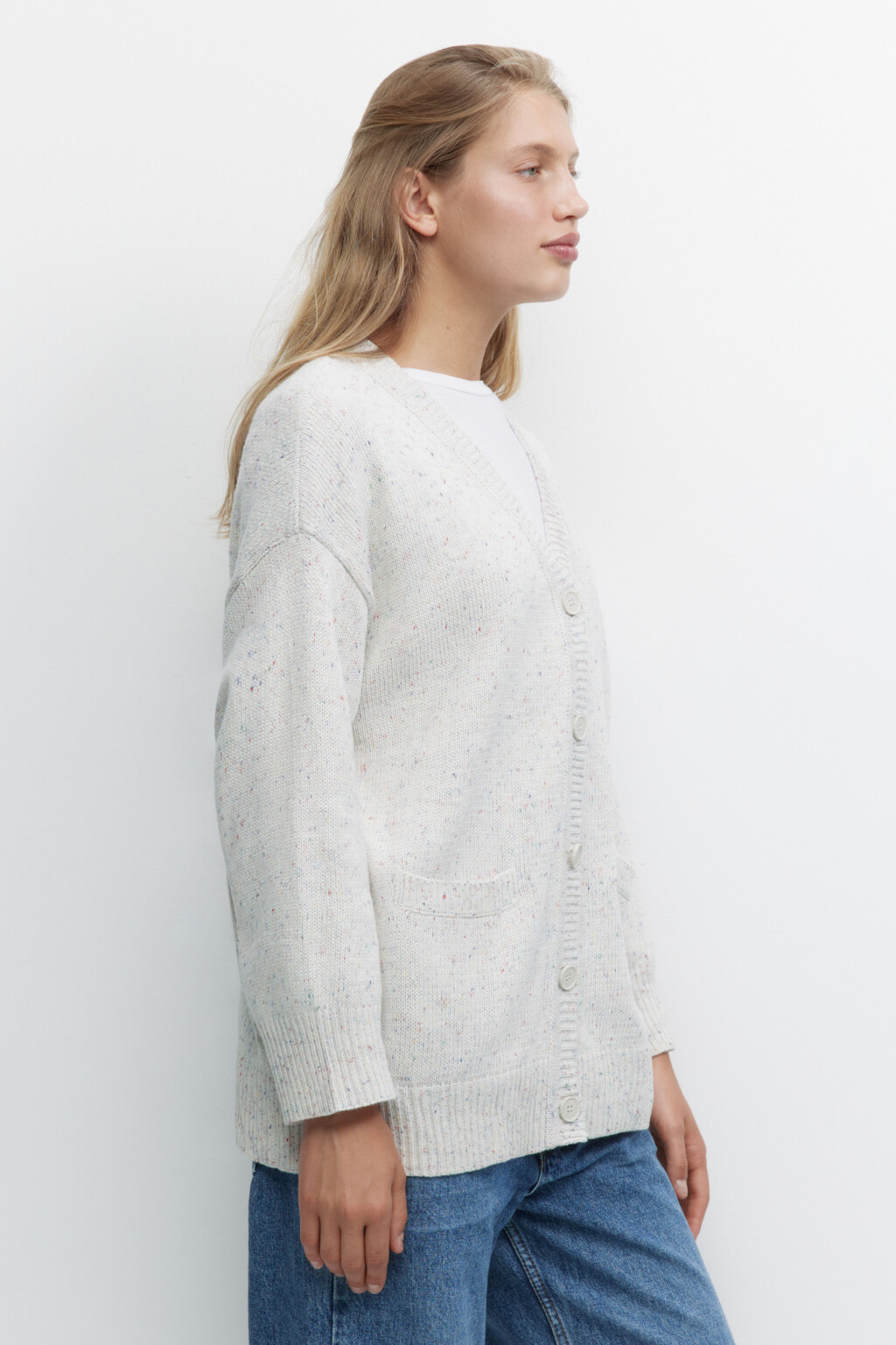 Кардиган oversize вязаный с карманами - цвет белый - 4