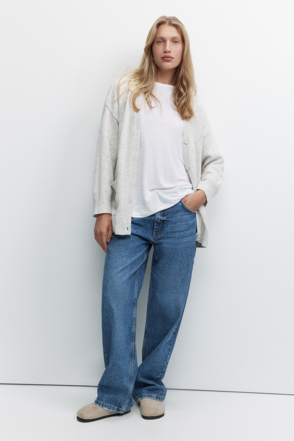 Кардиган oversize вязаный с карманами - цвет белый - 6