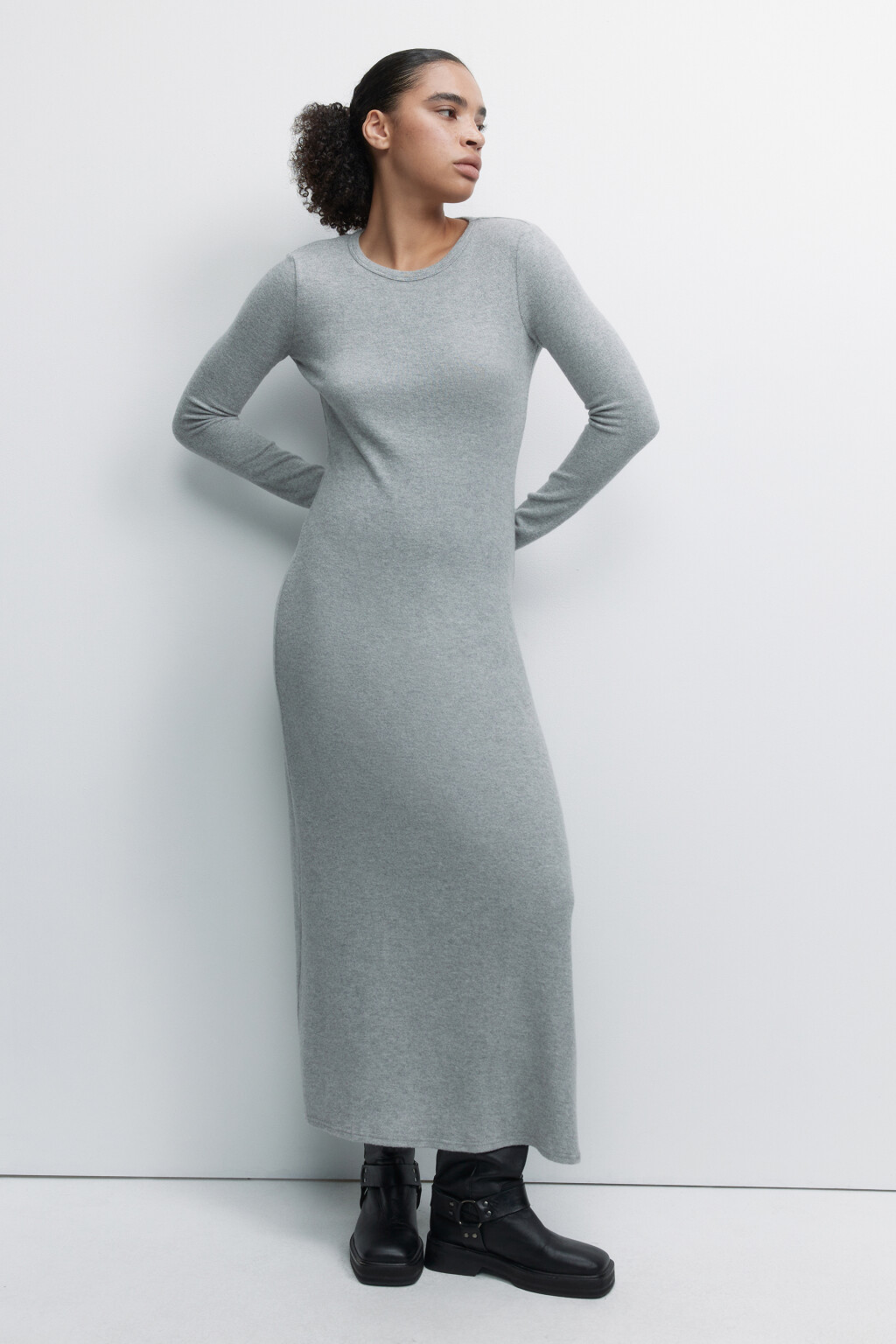 Платье-футляр макси облегающее с длинными рукавами - цвет серый - 5