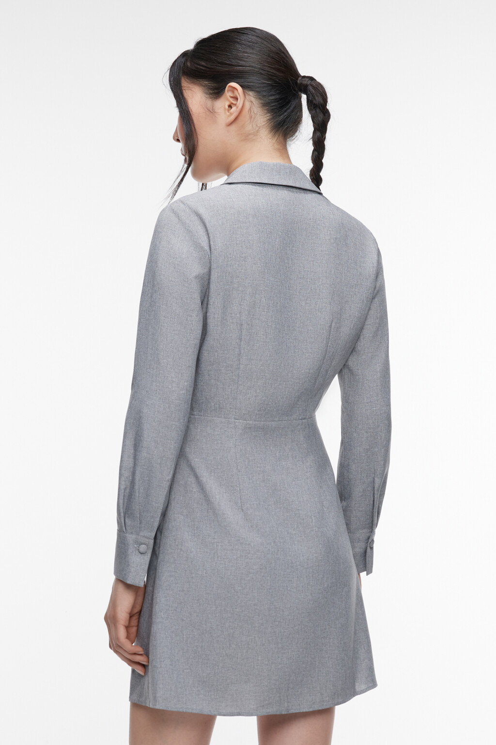 Платье-рубашка мини приталенное с V-вырезом - цвет серый - 5