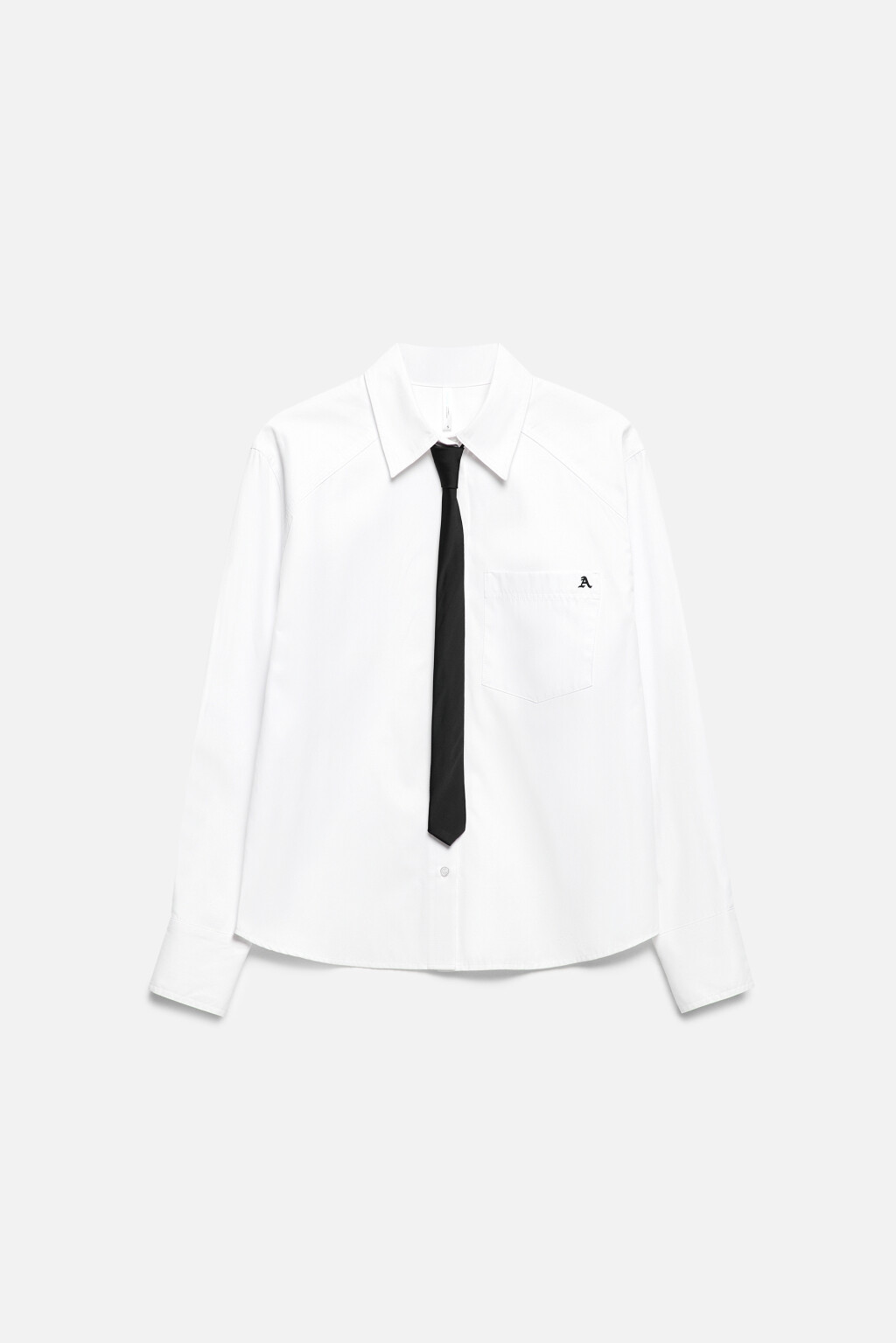 Блузка-рубашка приталенная с вышивкой и галстуком - цвет белый - 7