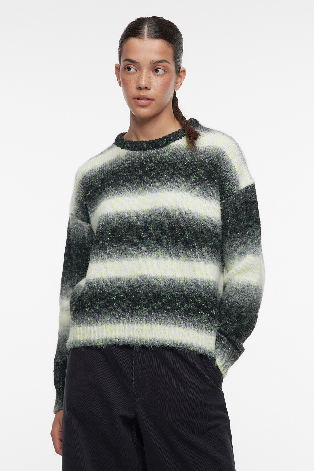 Джемпер вязаный в полоску из шерсти и альпака - цвет черный - 1