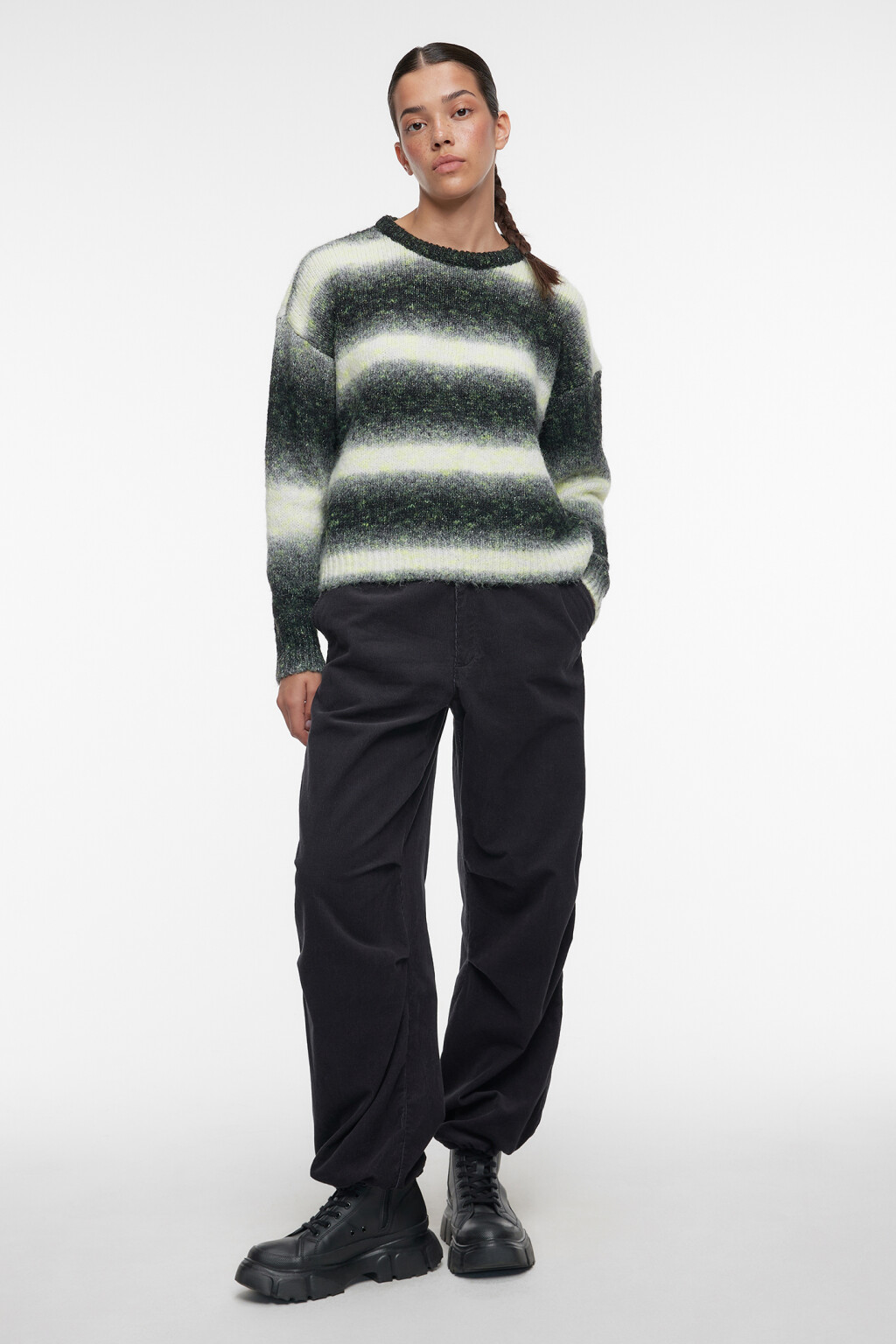 Джемпер вязаный в полоску из шерсти и альпака - цвет черный - 4
