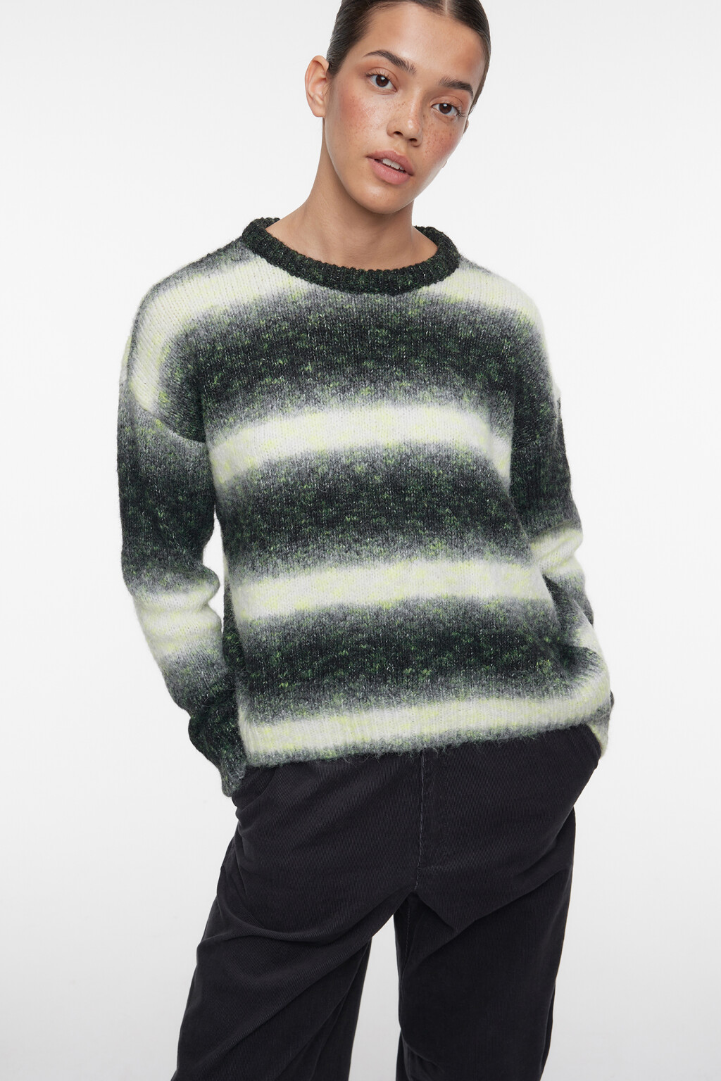 Джемпер вязаный в полоску из шерсти и альпака - цвет черный - 7