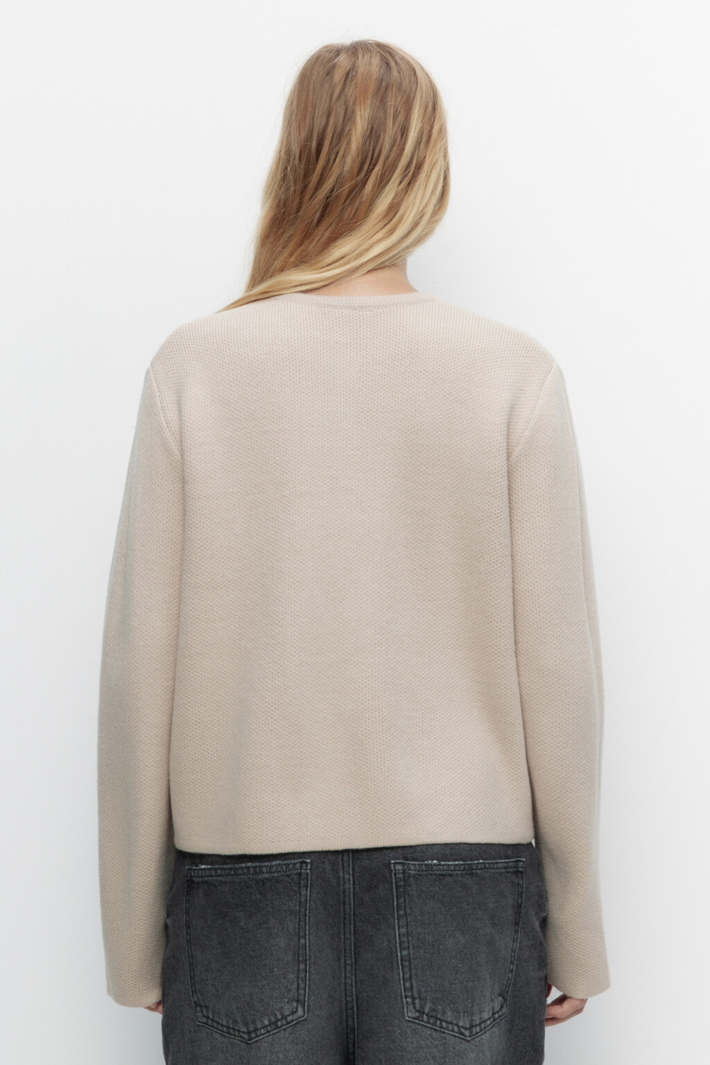 Кардиган короткий вязаный в полоску - цвет бежевый - 4