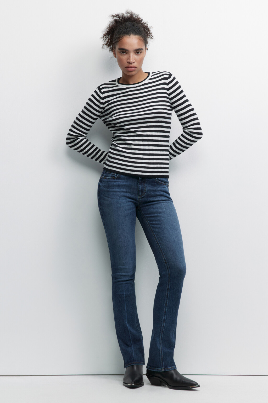 Джемпер-лонгслив облегающий в полоску - цвет черный - 4