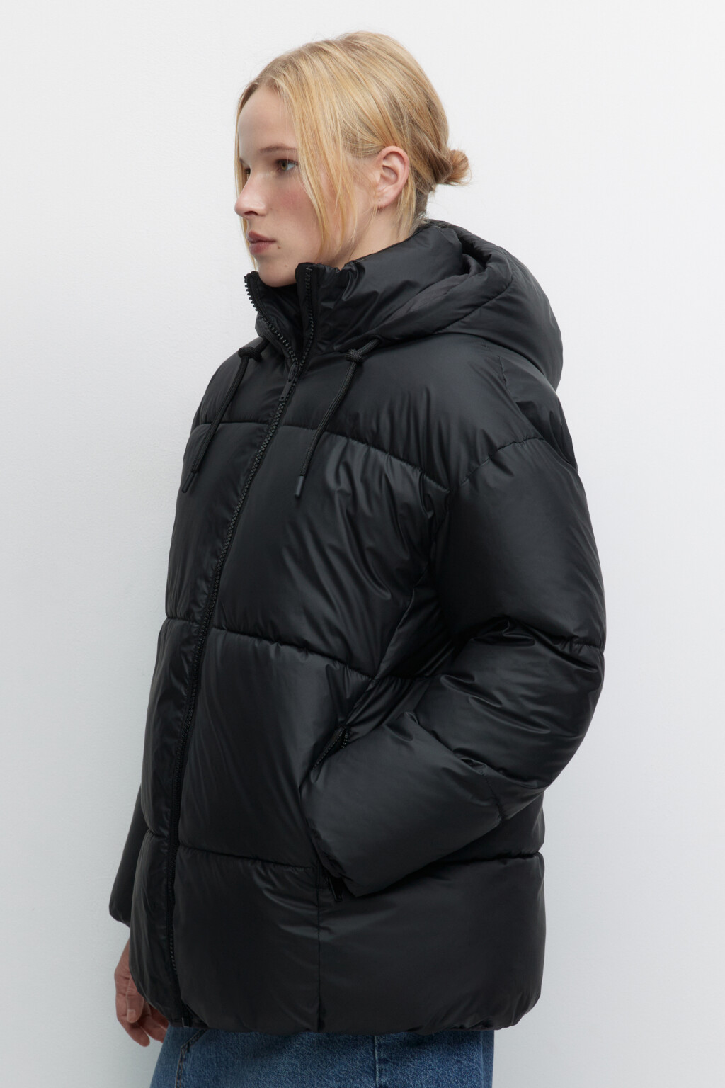 Куртка стеганая из искусственной кожи с капюшоном - цвет черный - 3