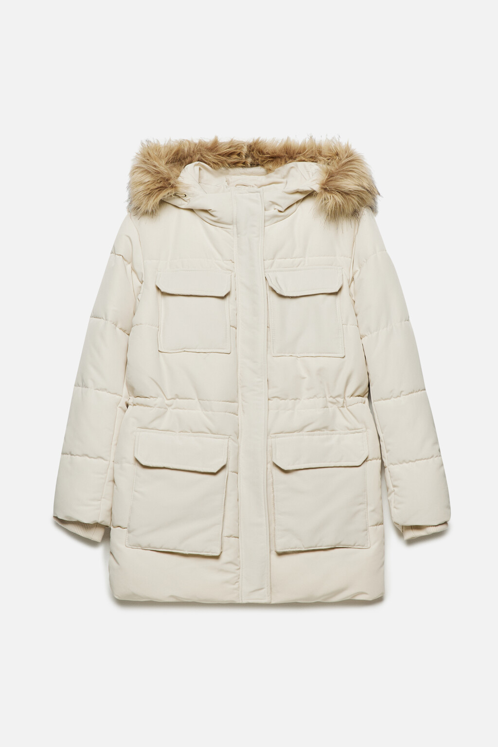 Куртка-парка стеганая утепленная с опушкой на капюшоне - цвет бежевый - 9