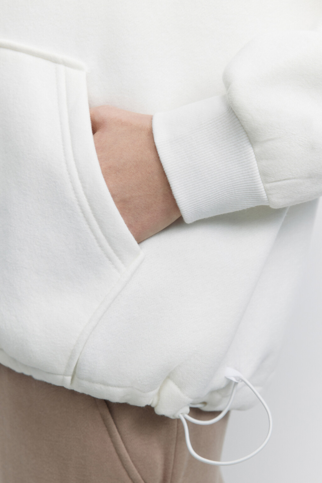 Худи oversize утепленная с капюшоном и карманом - цвет бежевый - 6