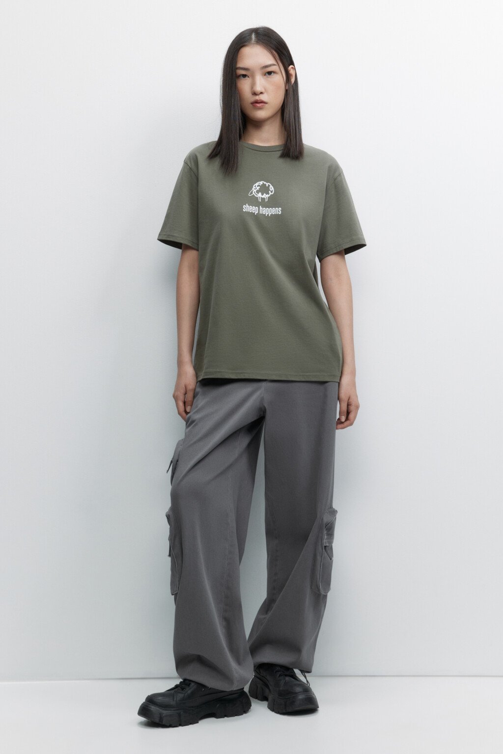 Футболка oversize хлопковая с принтом - цвет зеленый - 1