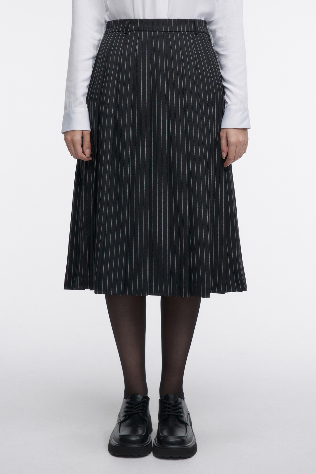 Юбка миди костюмная плиссированная в полоску - цвет черный - 2