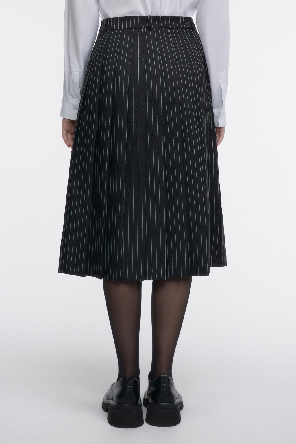Юбка миди костюмная плиссированная в полоску - цвет черный - 4