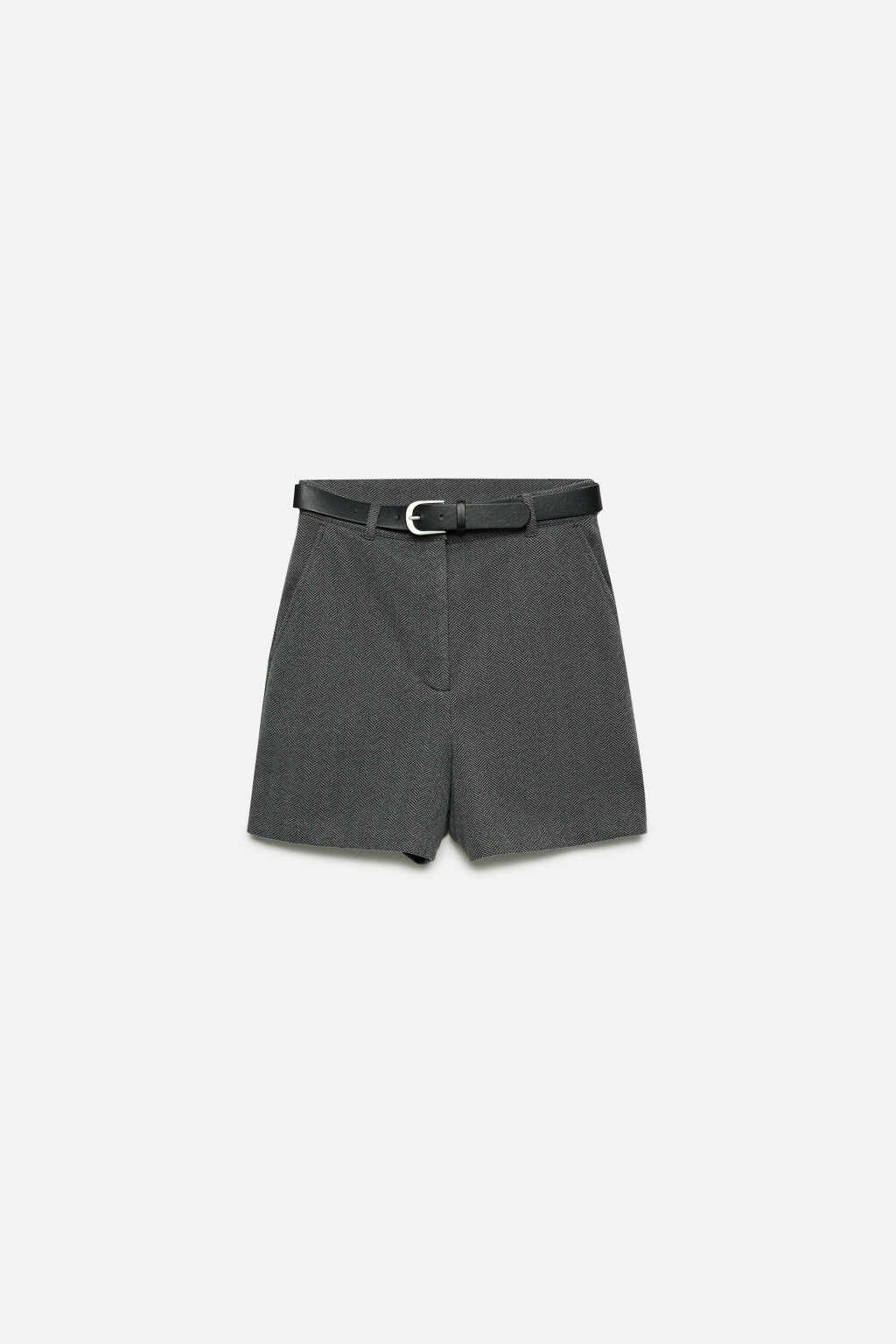 Шорты костюмные с принтом-елочкой и ремнем - цвет черный - 8