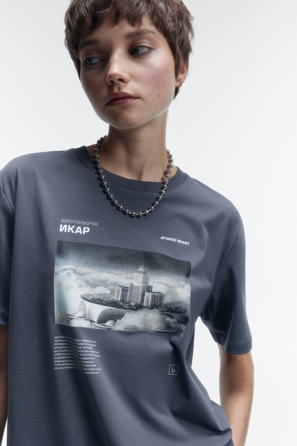 Футболка oversize хлопковая с принтом Atomic Heart - цвет серый - 1