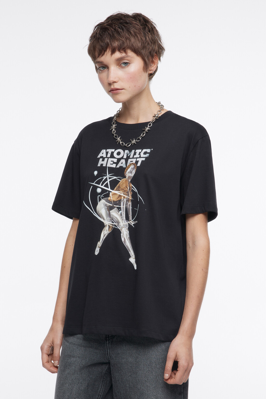 Футболка oversize хлопковая с принтом Atomic Heart - цвет черный - 4