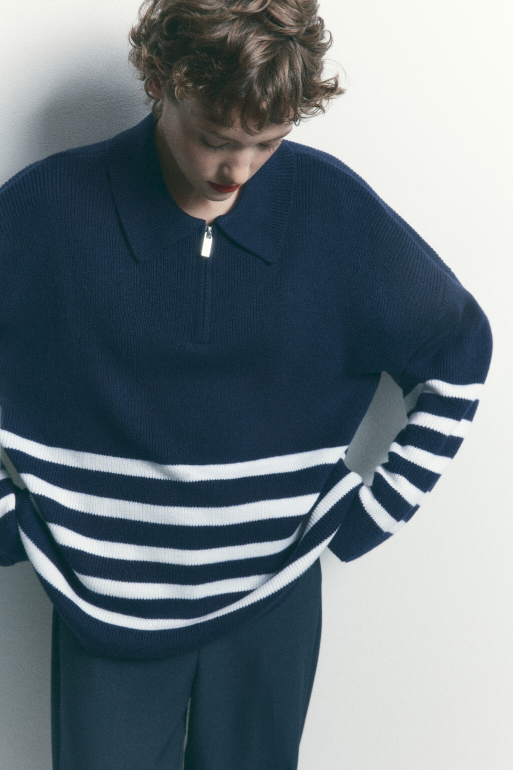 Свитер oversize с воротником-стойкой на молнии - цвет синий - 1