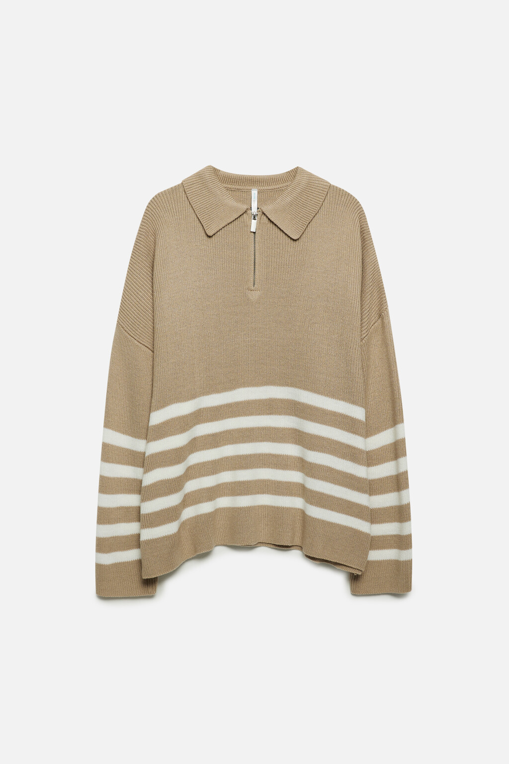 Свитер oversize с воротником-стойкой на молнии - цвет бежевый - 8