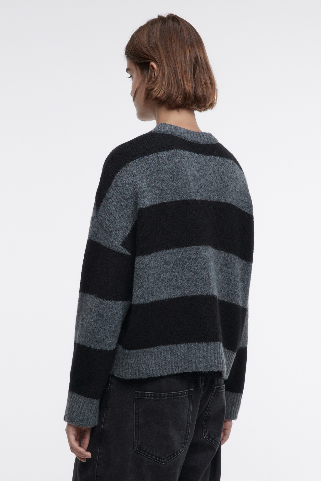 Джемпер вязаный свободный в полоску - цвет серый - 3