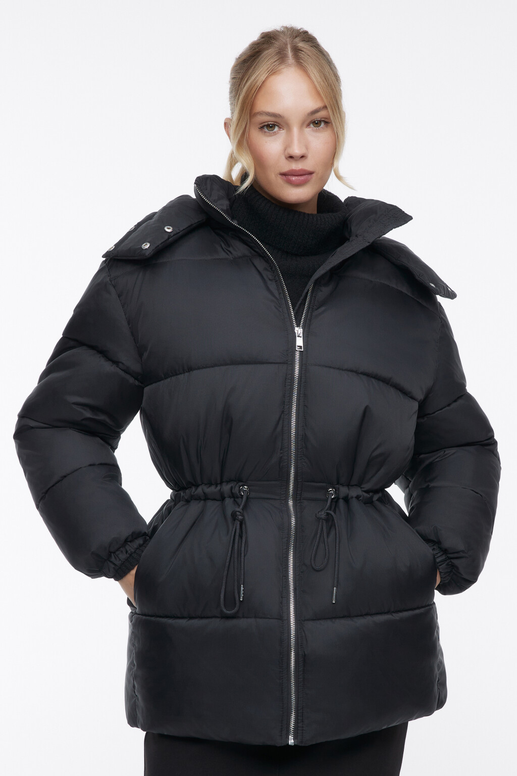 Куртка-парка стеганая утепленная с капюшоном - цвет черный - 2