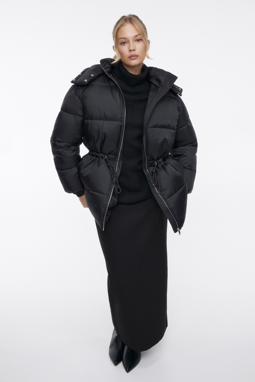 Куртка-парка стеганая утепленная с капюшоном - цвет черный - 1