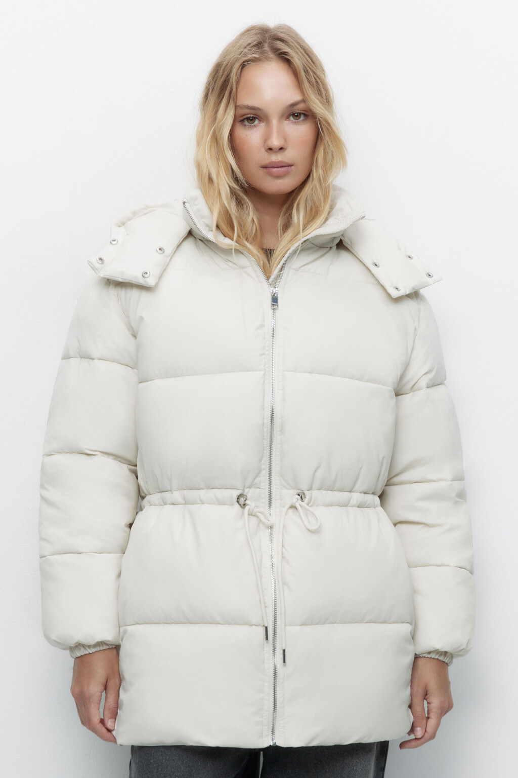 Куртка-парка стеганая утепленная с капюшоном - цвет молочный - 3