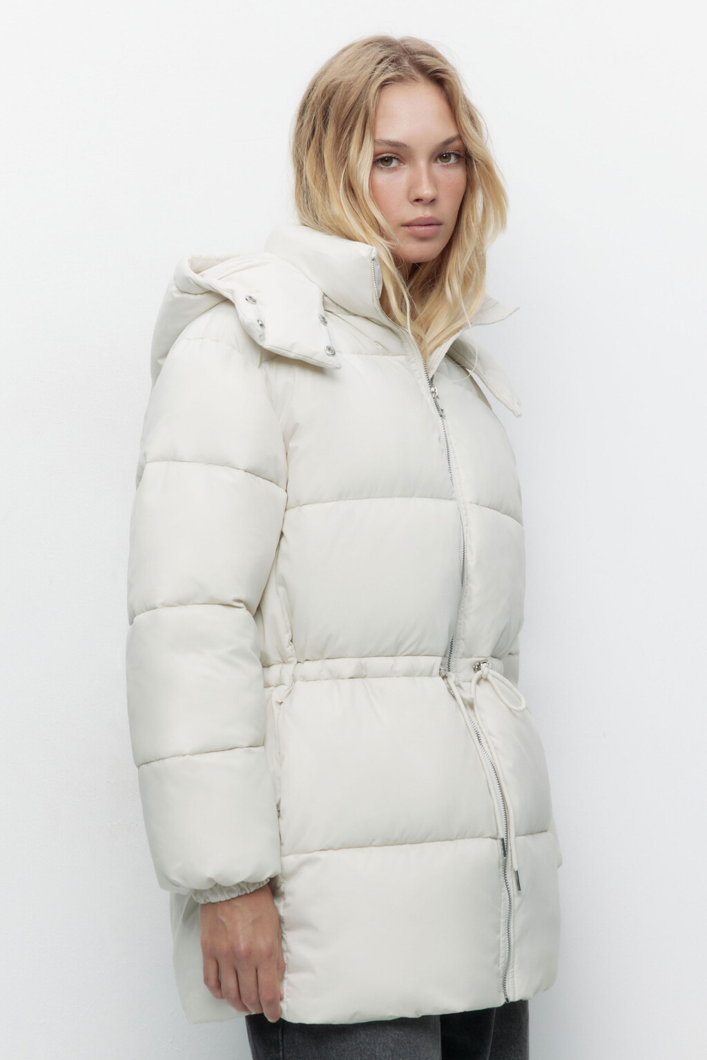 Куртка-парка стеганая утепленная с капюшоном - цвет молочный - 4
