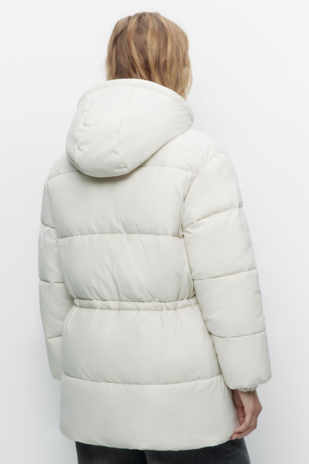 Куртка-парка стеганая утепленная с капюшоном - цвет молочный - 5