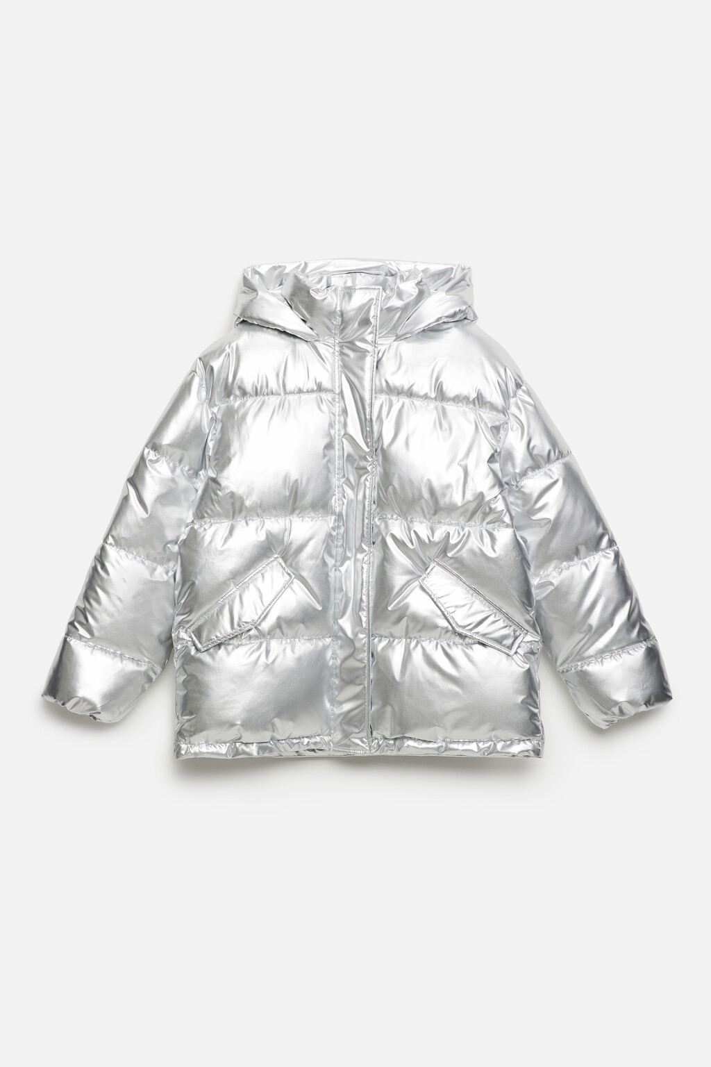 Куртка дутая стеганая с капюшоном и эффектом металлик - цвет серый - 8