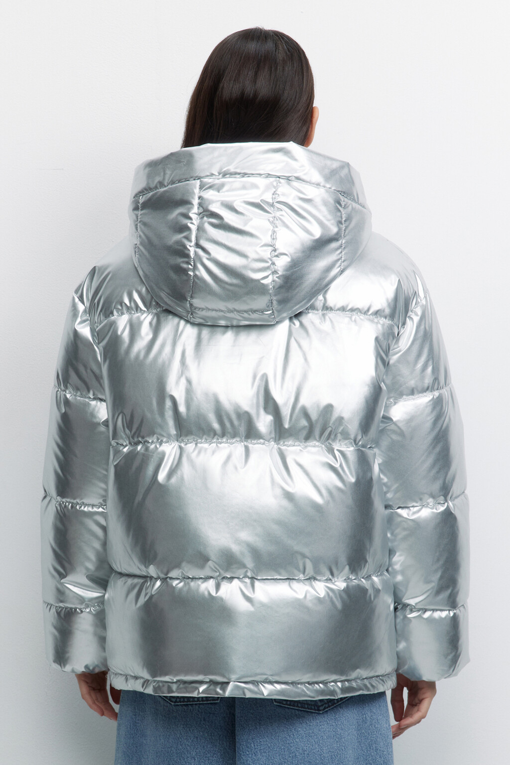Куртка дутая стеганая с капюшоном и эффектом металлик - цвет серый - 4
