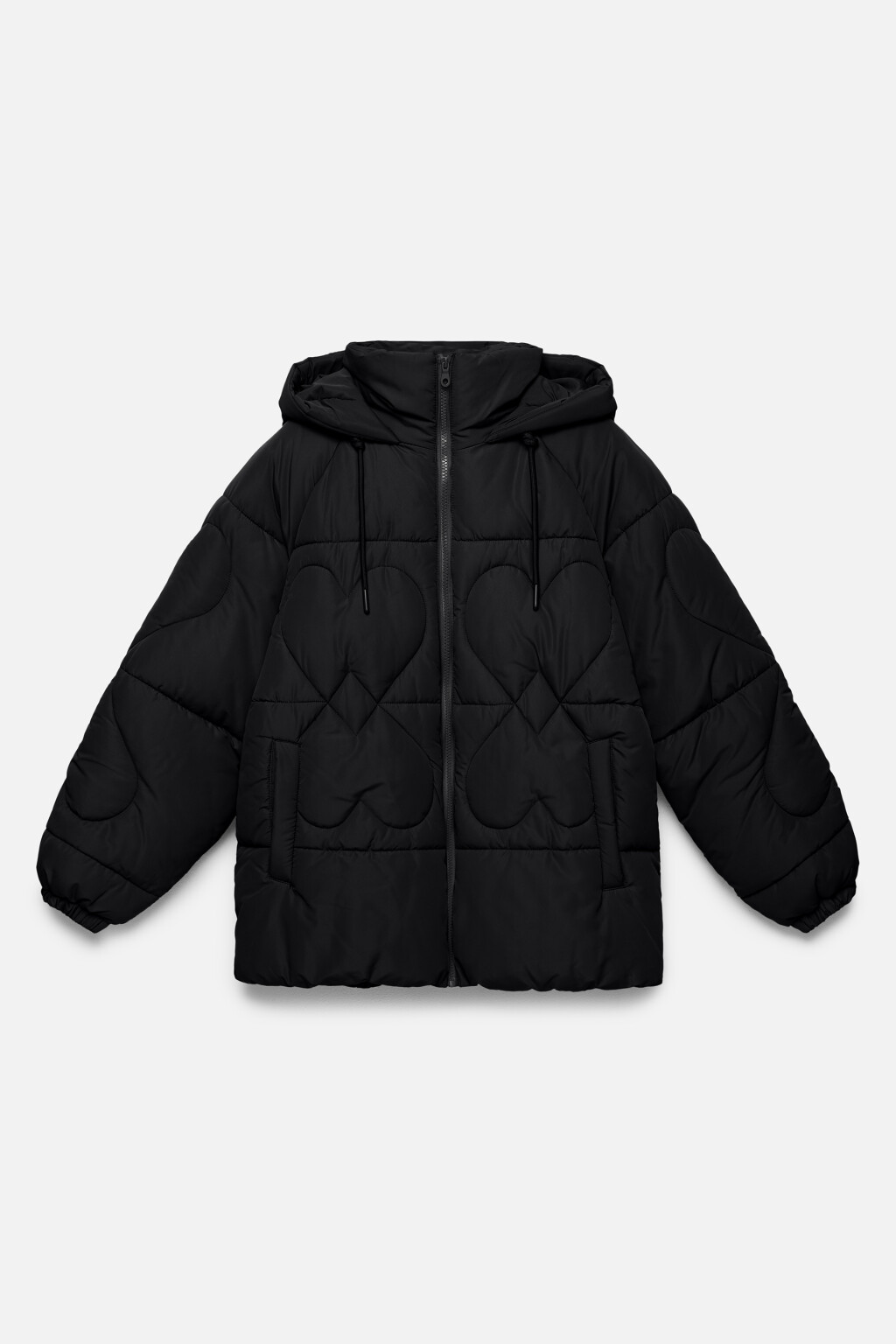 Куртка стеганая с капюшоном и сердечками - цвет черный - 10