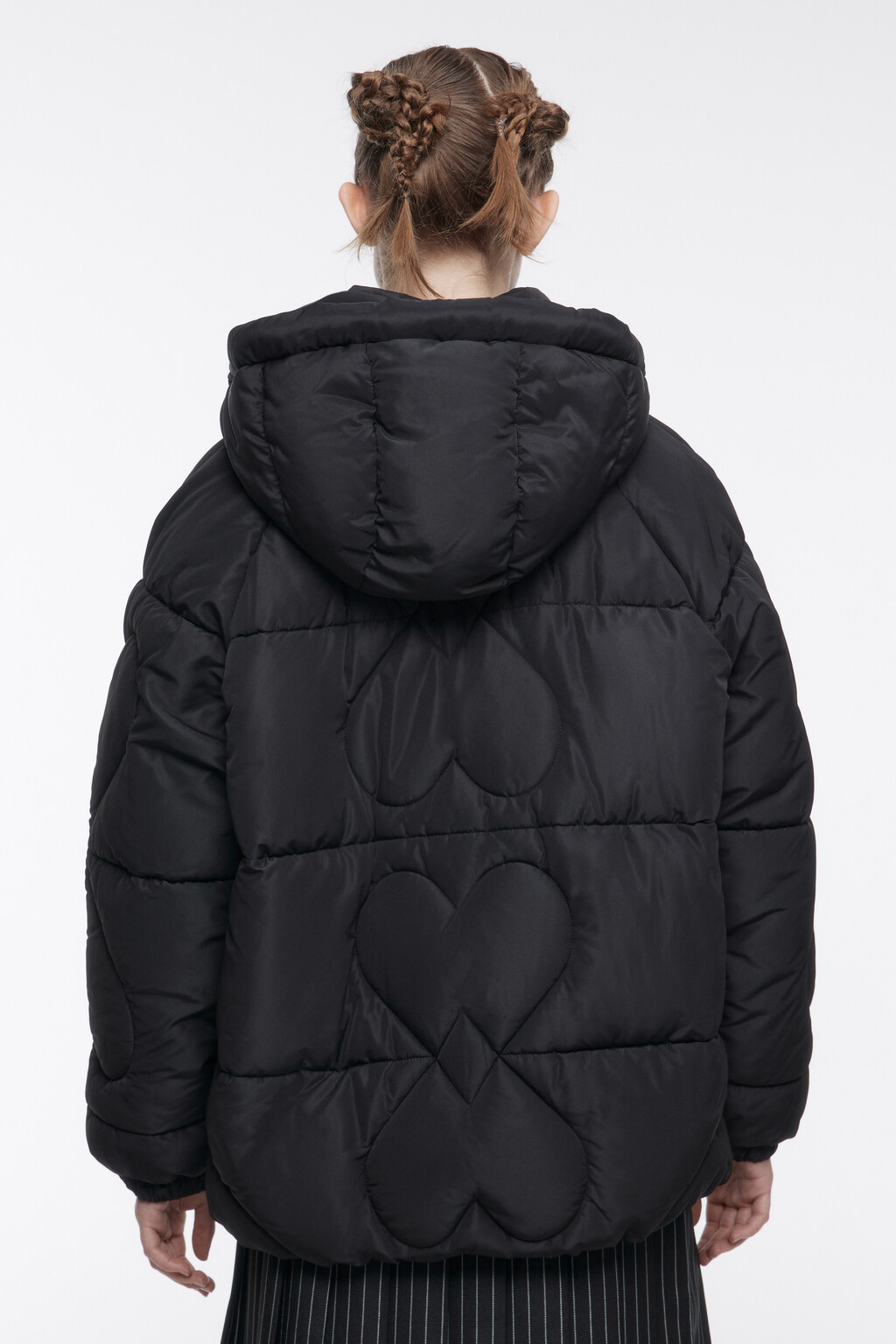 Куртка стеганая с капюшоном и сердечками - цвет черный - 4
