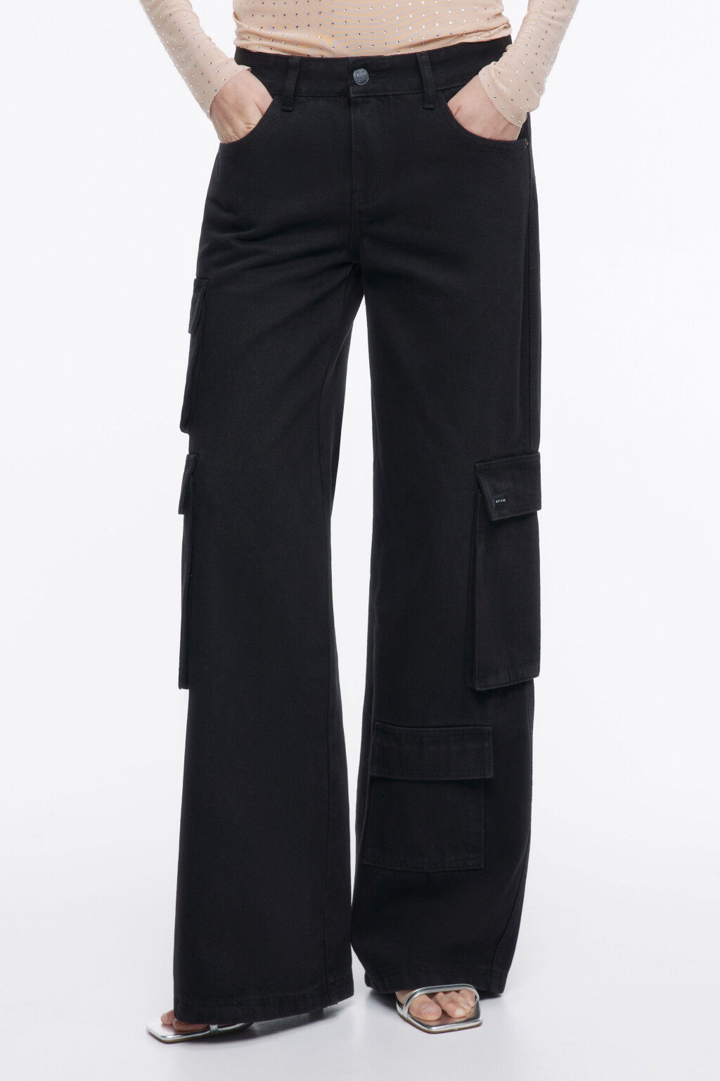 Джинсы карго широкие с низкой посадкой - цвет черный - 2