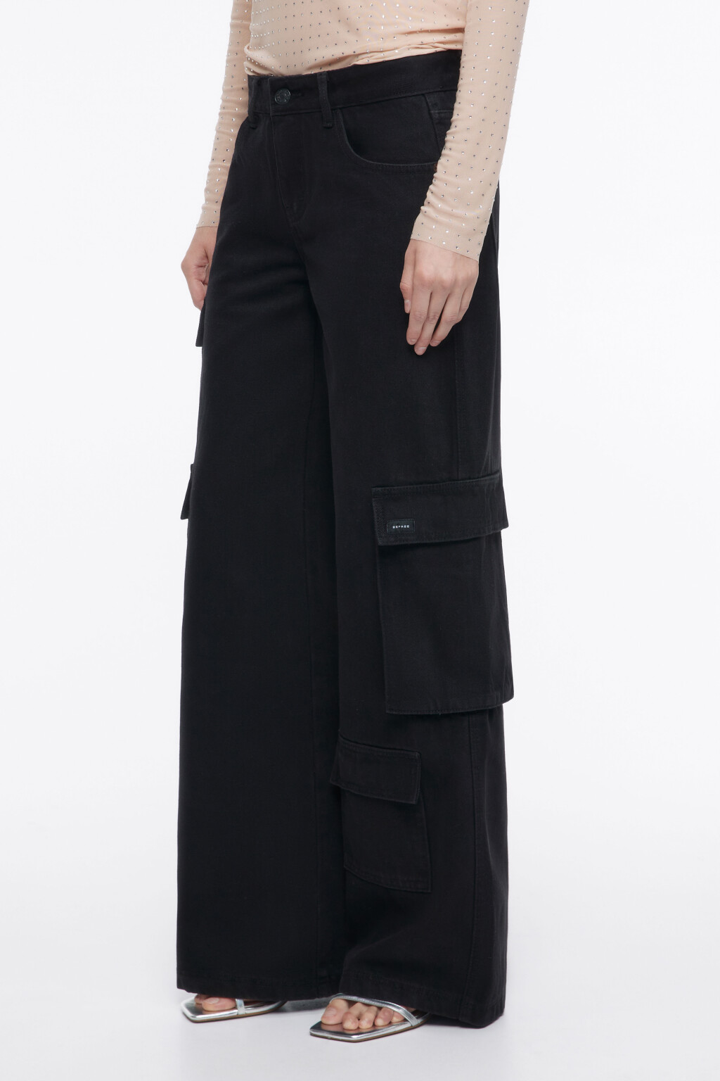 Джинсы карго широкие с низкой посадкой - цвет черный - 3