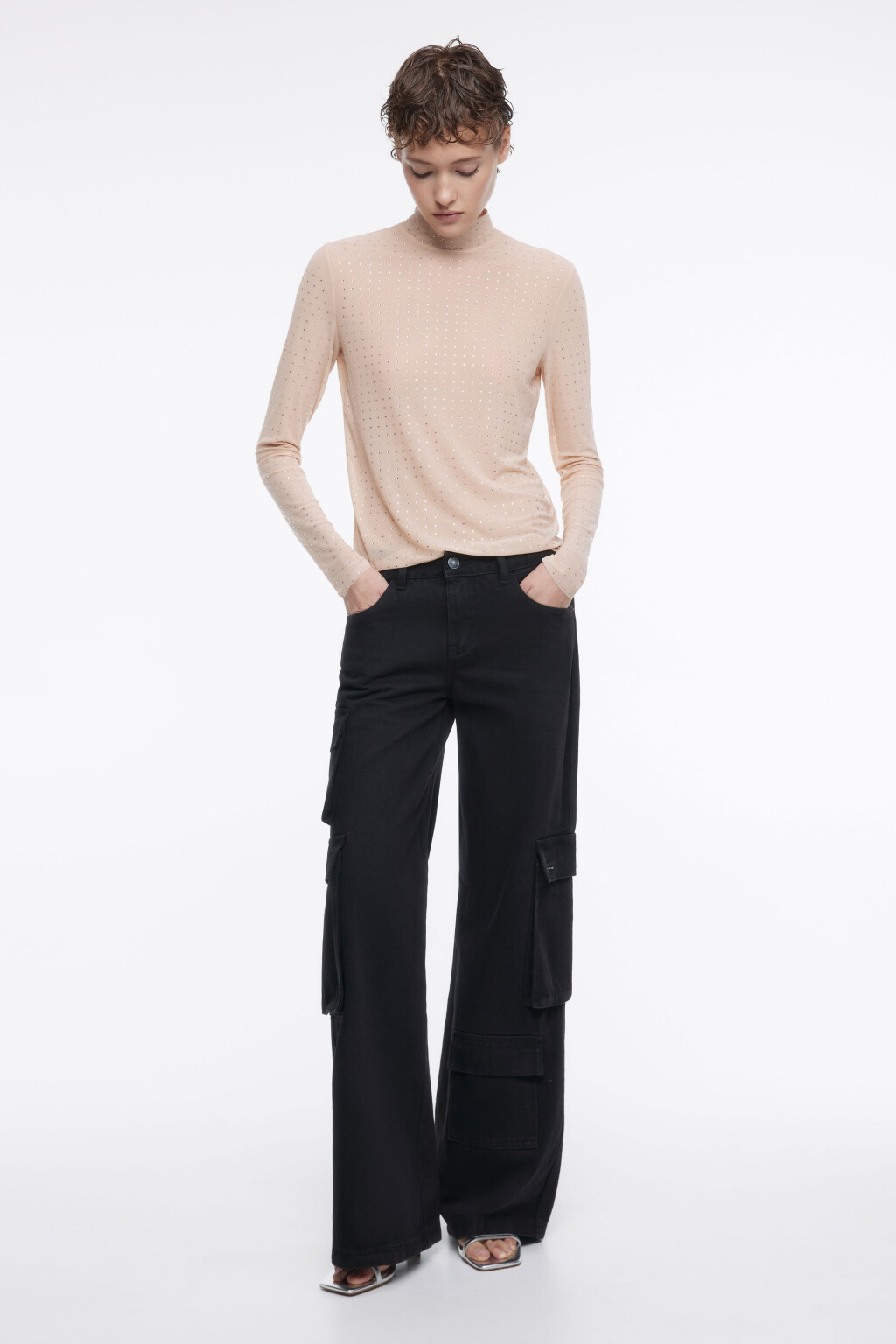 Джинсы карго широкие с низкой посадкой - цвет черный - 1
