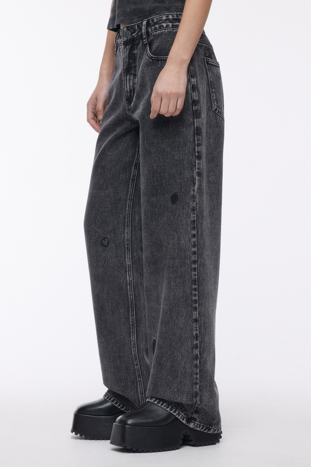 Джинсы широкие с патчами-мастями - цвет серый - 2