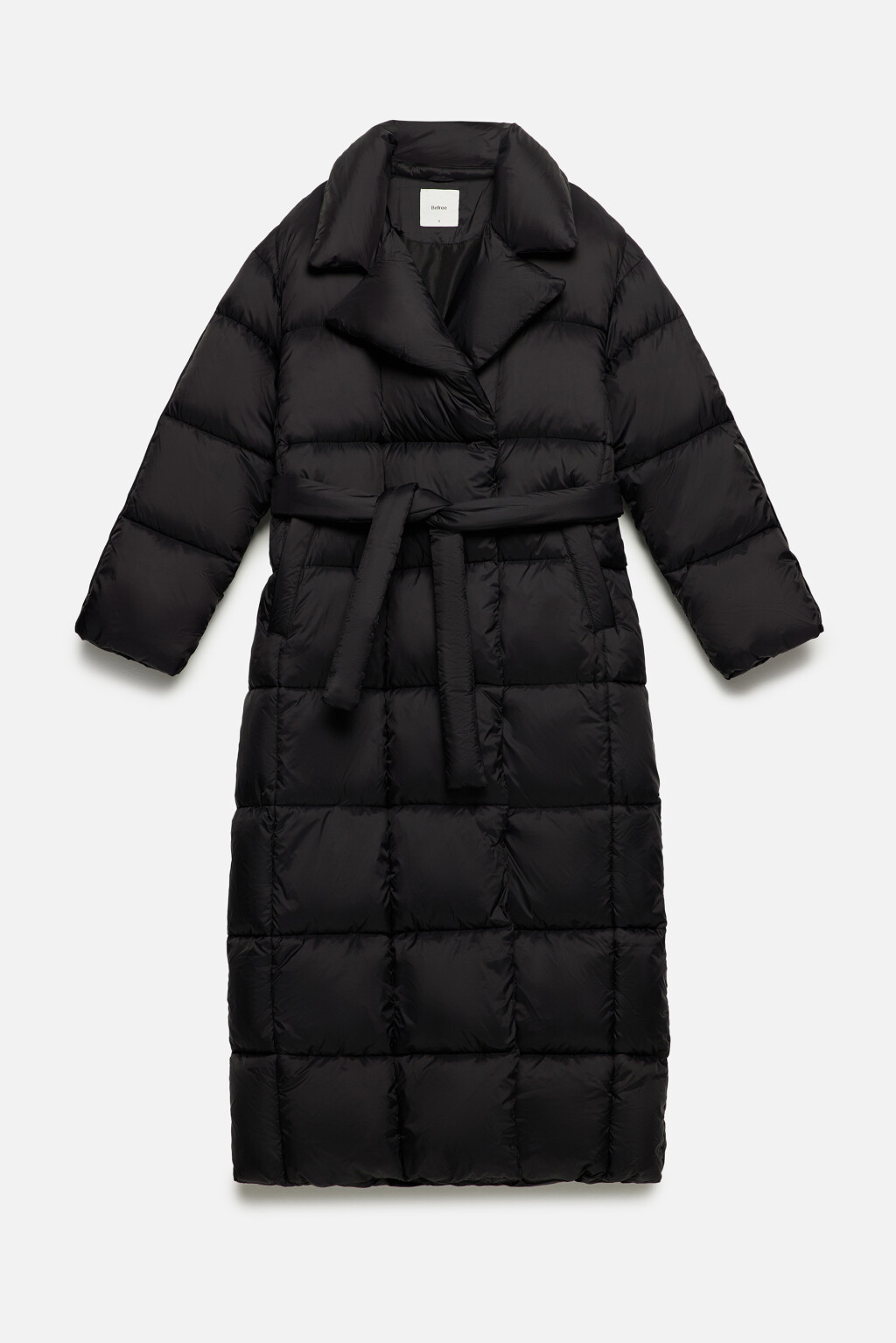 Пальто стеганое с поясом и широким воротником - цвет черный - 10