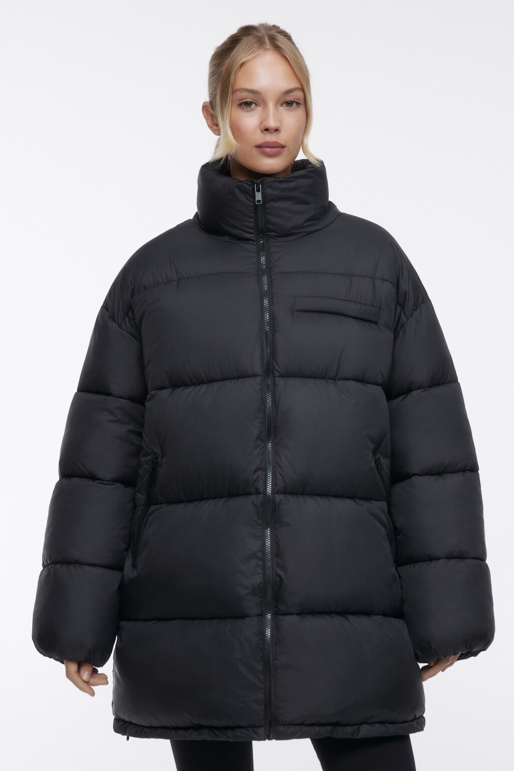 Куртка стеганая короткая с воротником-стойкой - цвет черный - 2