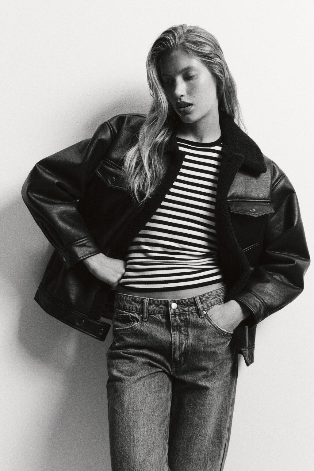 Куртка-дубленка утепленная с меховым воротником - цвет черный - 11